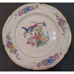 Castleton China Phoenix Dinner Plate 10.75 Bird of Paradise Floral Gold Trim USA